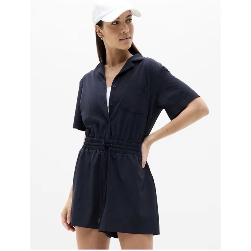NWT Athleta Avenue Romper M Medium Tall Navy Blue Comfort Travel Lightweight